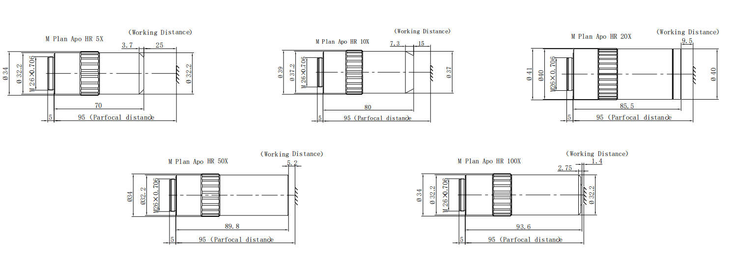 Dimension drawing of VL Plan Apo HR brightfield observation objective lens